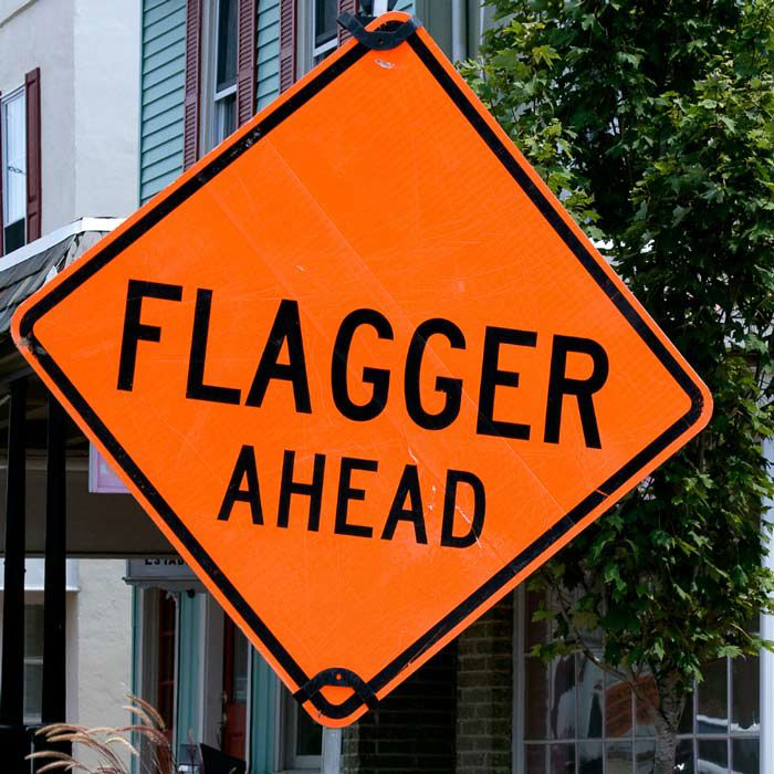 Flagger Ahead Sign
