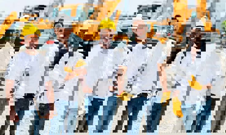 Group of happy construction workers